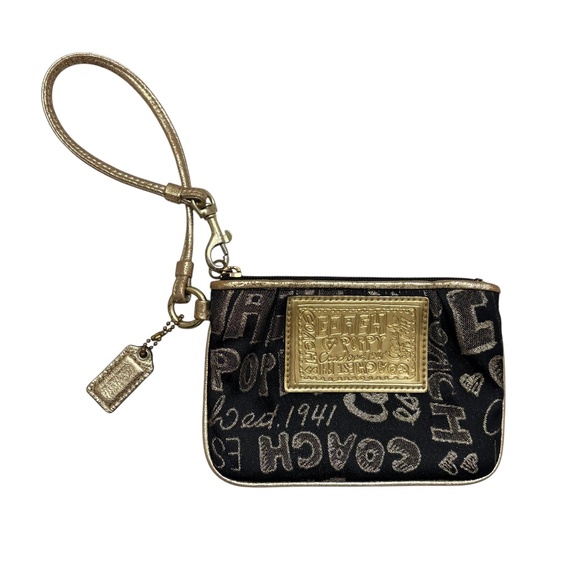 Coach Handbags - Coach black and gold poppy scribble wristlet bag